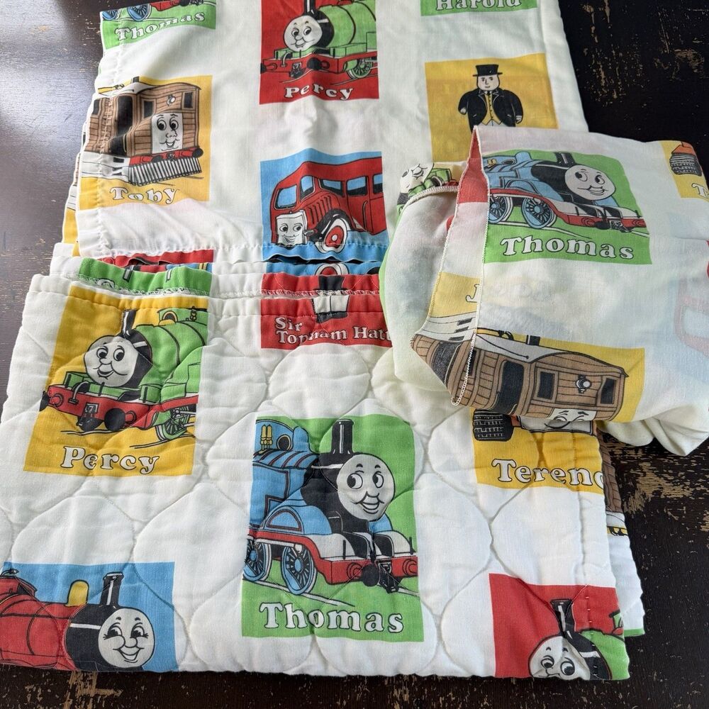Vintage Thomas Train Bed Set 55”x40” Comforter Top & Fitted Sheets 1992 Britt